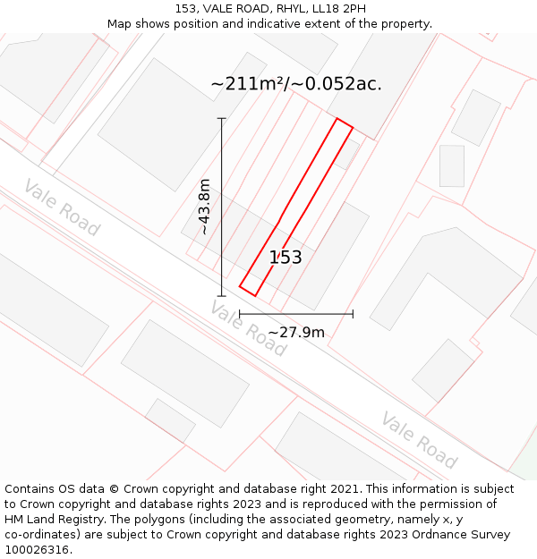 153, VALE ROAD, RHYL, LL18 2PH: Plot and title map