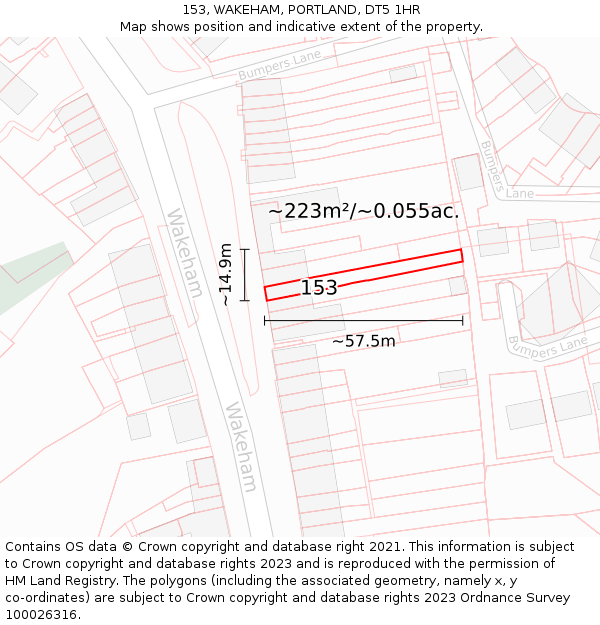 153, WAKEHAM, PORTLAND, DT5 1HR: Plot and title map