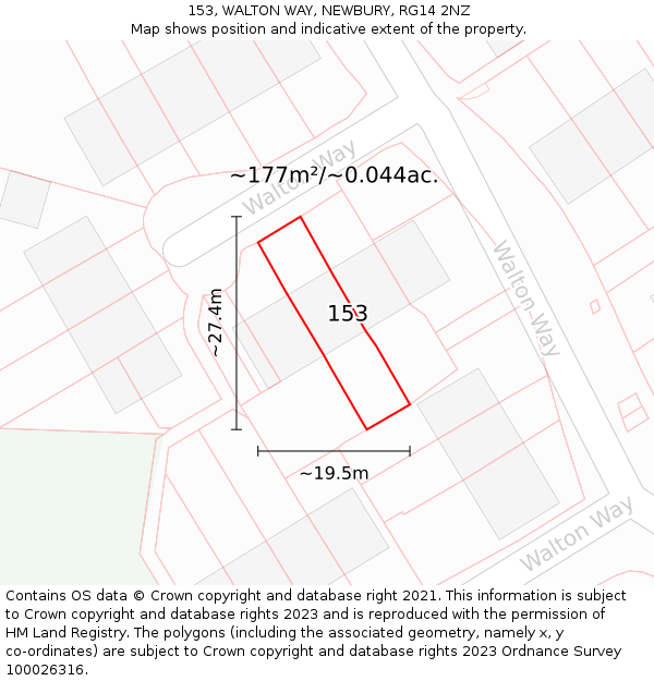 153, WALTON WAY, NEWBURY, RG14 2NZ: Plot and title map