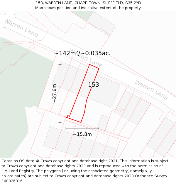 153, WARREN LANE, CHAPELTOWN, SHEFFIELD, S35 2YD: Plot and title map