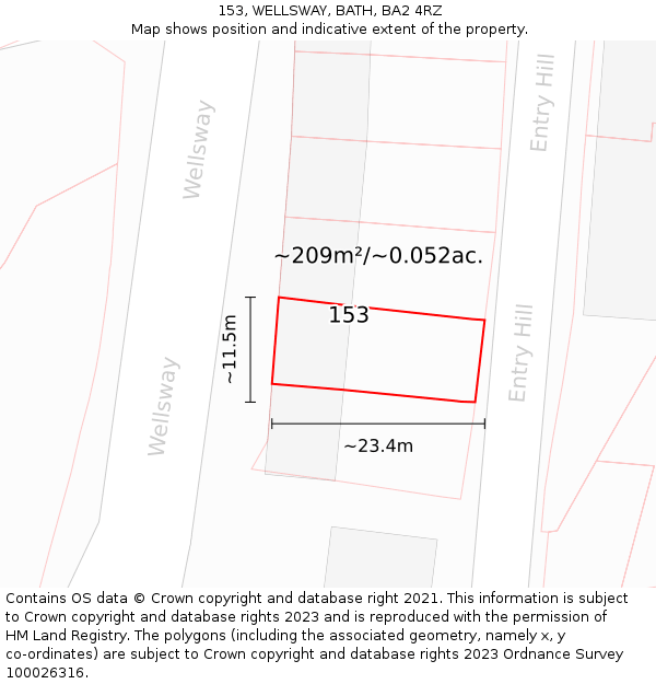 153, WELLSWAY, BATH, BA2 4RZ: Plot and title map