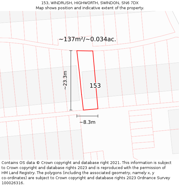 153, WINDRUSH, HIGHWORTH, SWINDON, SN6 7DX: Plot and title map
