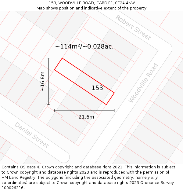 153, WOODVILLE ROAD, CARDIFF, CF24 4NW: Plot and title map