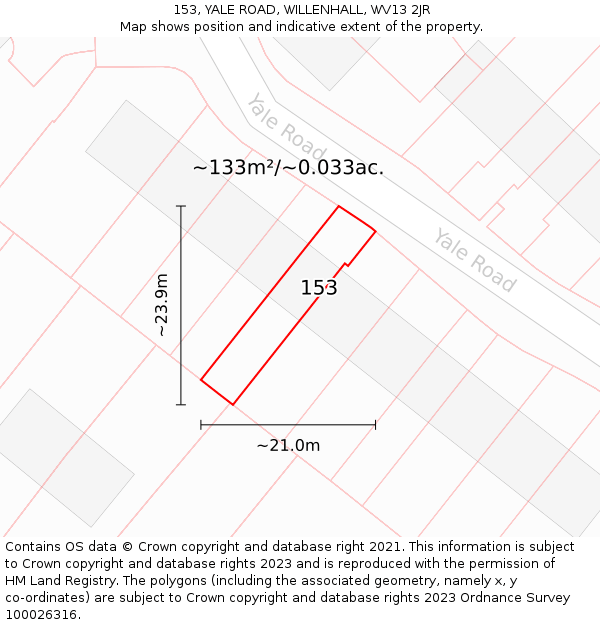 153, YALE ROAD, WILLENHALL, WV13 2JR: Plot and title map