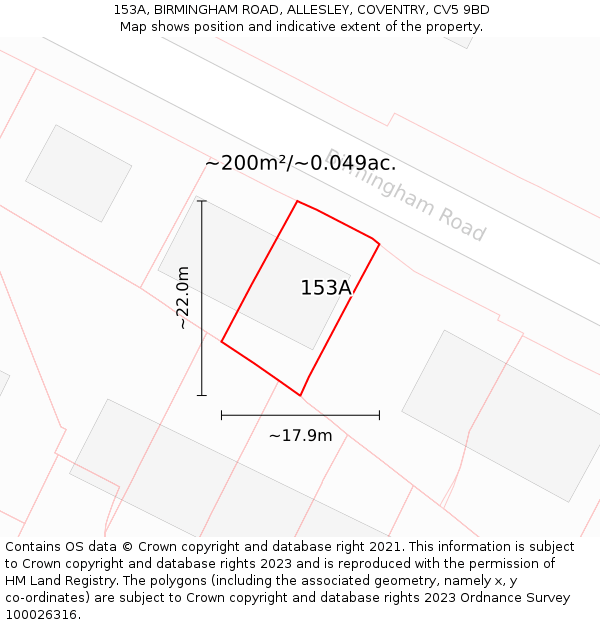 153A, BIRMINGHAM ROAD, ALLESLEY, COVENTRY, CV5 9BD: Plot and title map