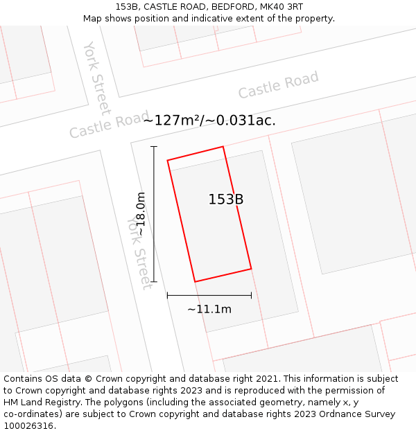 153B, CASTLE ROAD, BEDFORD, MK40 3RT: Plot and title map