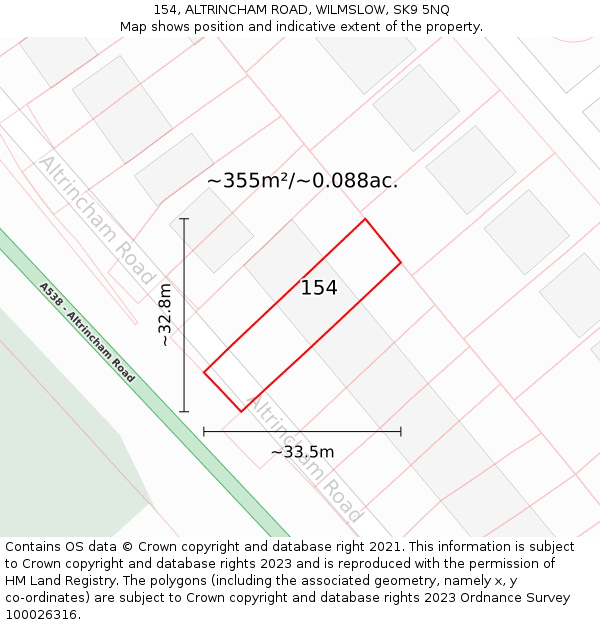 154, ALTRINCHAM ROAD, WILMSLOW, SK9 5NQ: Plot and title map