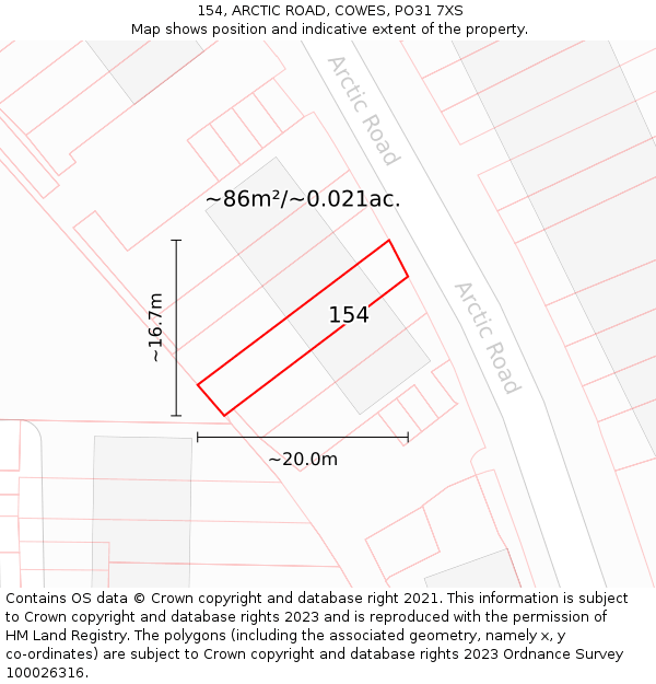 154, ARCTIC ROAD, COWES, PO31 7XS: Plot and title map