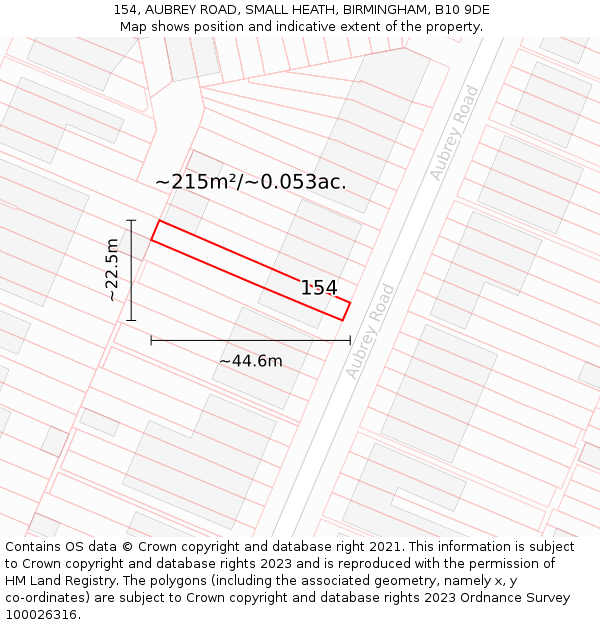154, AUBREY ROAD, SMALL HEATH, BIRMINGHAM, B10 9DE: Plot and title map