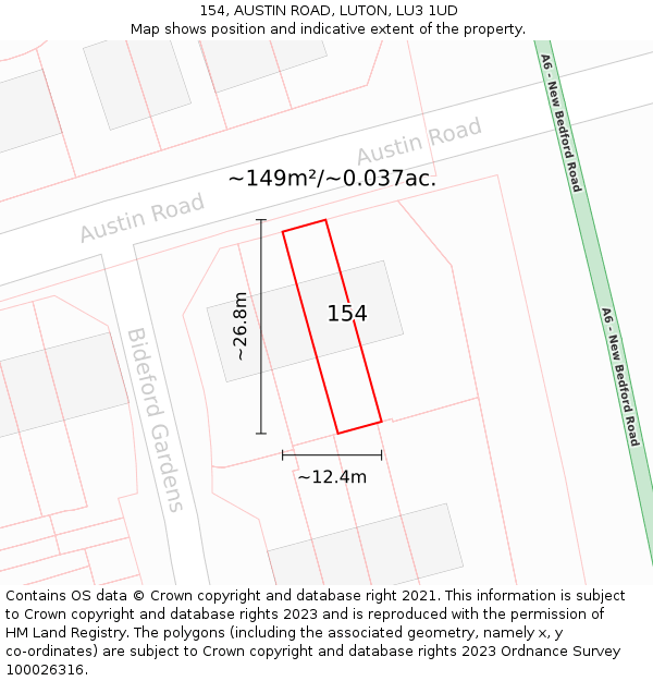 154, AUSTIN ROAD, LUTON, LU3 1UD: Plot and title map