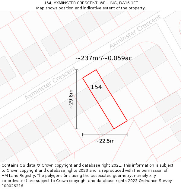 154, AXMINSTER CRESCENT, WELLING, DA16 1ET: Plot and title map