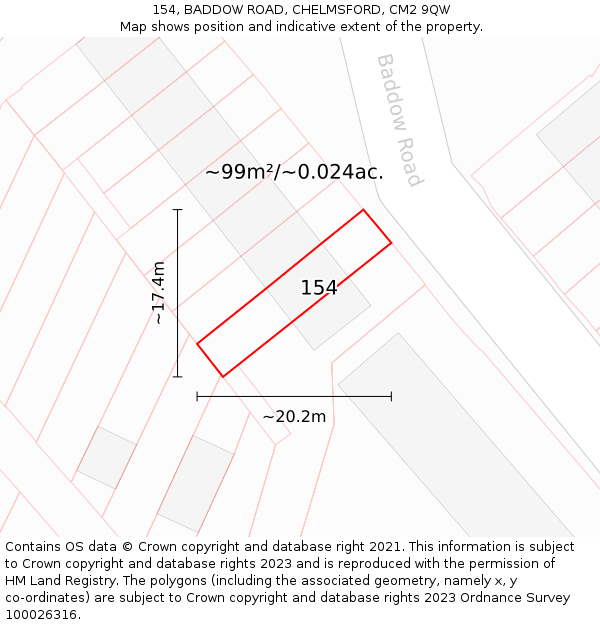 154, BADDOW ROAD, CHELMSFORD, CM2 9QW: Plot and title map