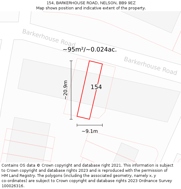 154, BARKERHOUSE ROAD, NELSON, BB9 9EZ: Plot and title map