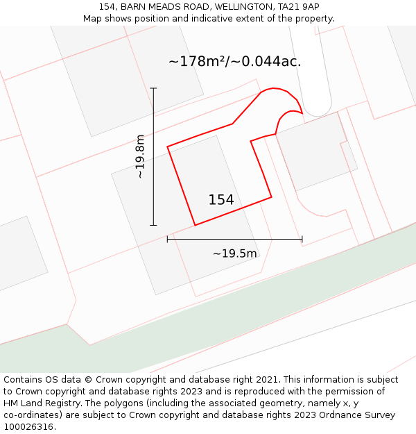 154, BARN MEADS ROAD, WELLINGTON, TA21 9AP: Plot and title map