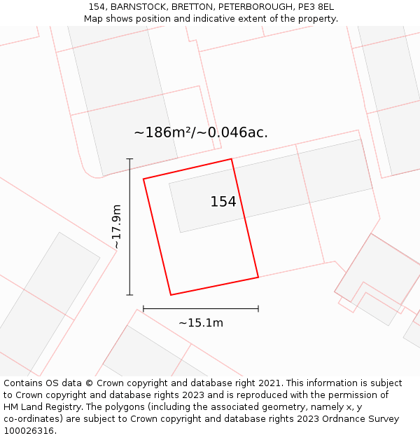 154, BARNSTOCK, BRETTON, PETERBOROUGH, PE3 8EL: Plot and title map