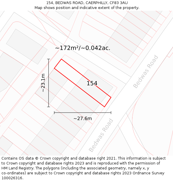 154, BEDWAS ROAD, CAERPHILLY, CF83 3AU: Plot and title map