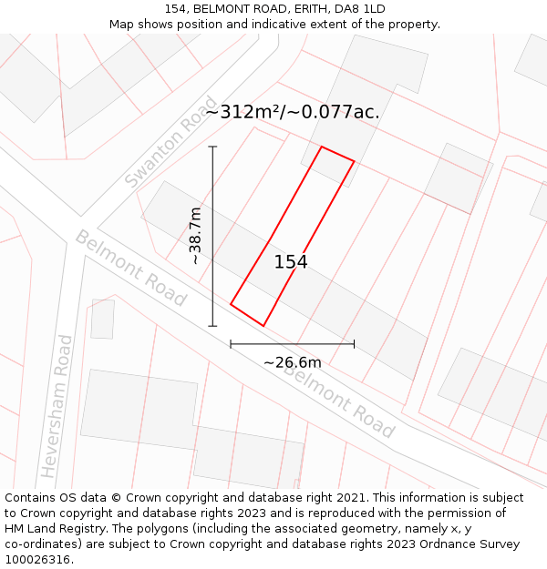 154, BELMONT ROAD, ERITH, DA8 1LD: Plot and title map