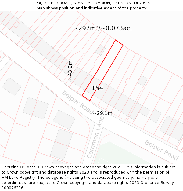 154, BELPER ROAD, STANLEY COMMON, ILKESTON, DE7 6FS: Plot and title map