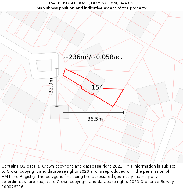 154, BENDALL ROAD, BIRMINGHAM, B44 0SL: Plot and title map