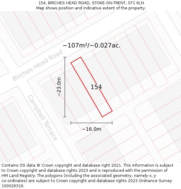 154, BIRCHES HEAD ROAD, STOKE-ON-TRENT, ST1 6LN: Plot and title map