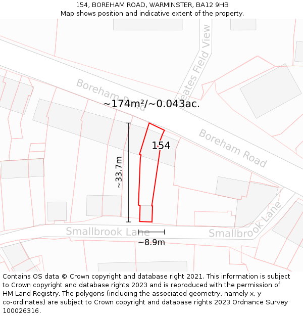 154, BOREHAM ROAD, WARMINSTER, BA12 9HB: Plot and title map