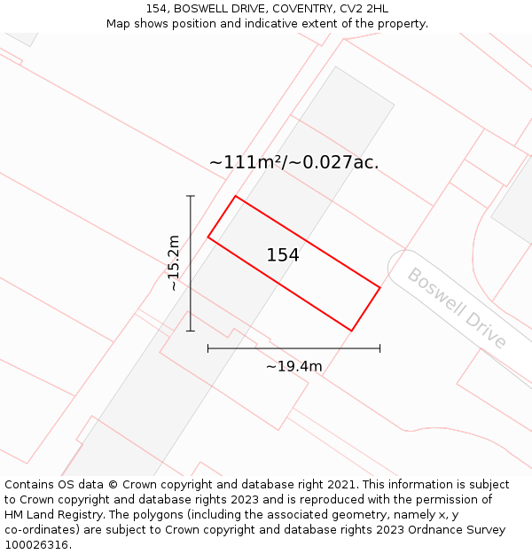 154, BOSWELL DRIVE, COVENTRY, CV2 2HL: Plot and title map