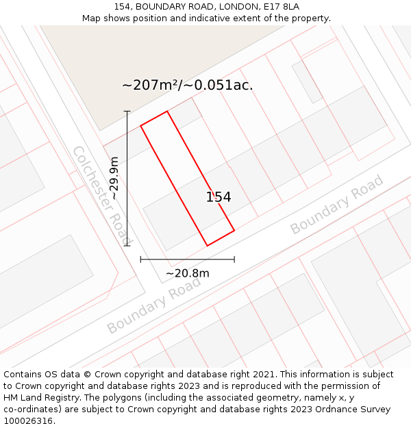 154, BOUNDARY ROAD, LONDON, E17 8LA: Plot and title map
