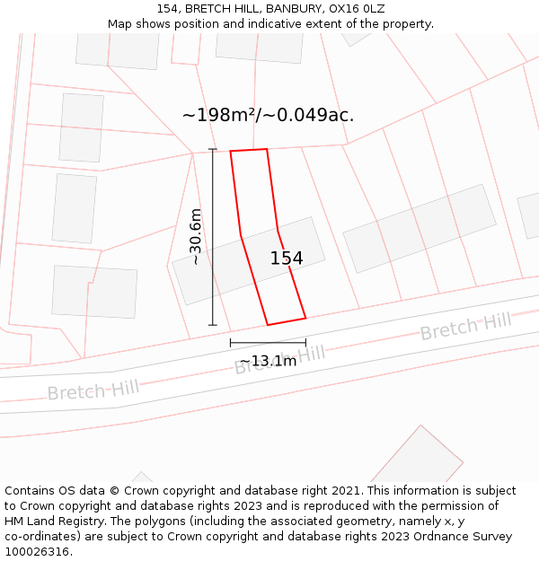 154, BRETCH HILL, BANBURY, OX16 0LZ: Plot and title map
