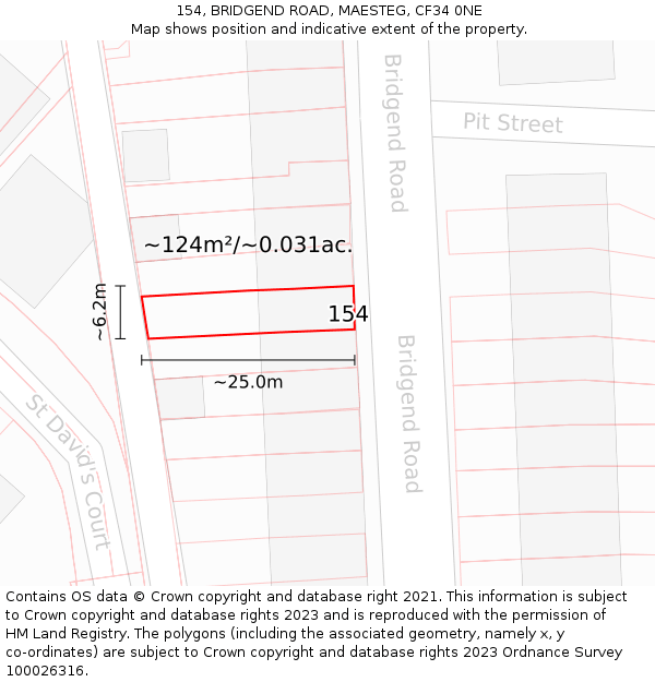154, BRIDGEND ROAD, MAESTEG, CF34 0NE: Plot and title map
