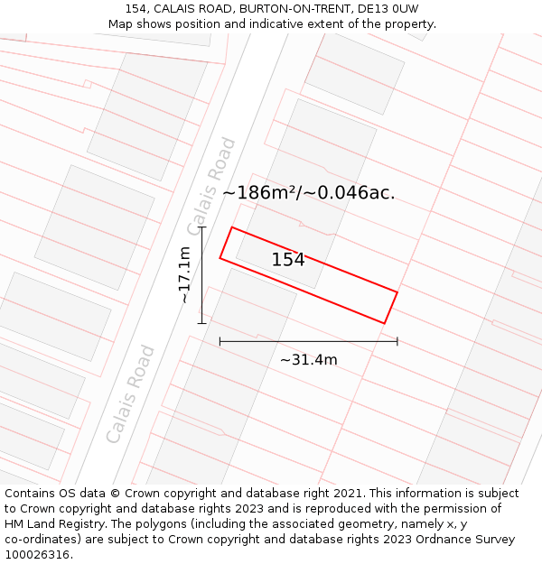 154, CALAIS ROAD, BURTON-ON-TRENT, DE13 0UW: Plot and title map