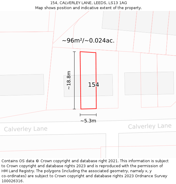 154, CALVERLEY LANE, LEEDS, LS13 1AG: Plot and title map