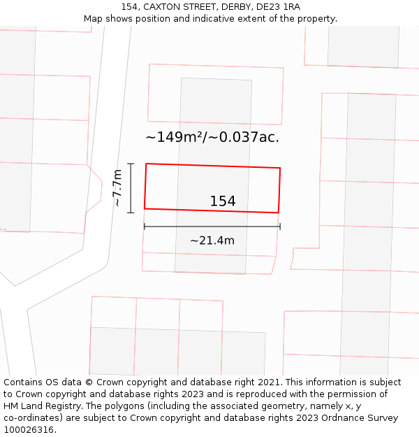 154, CAXTON STREET, DERBY, DE23 1RA: Plot and title map