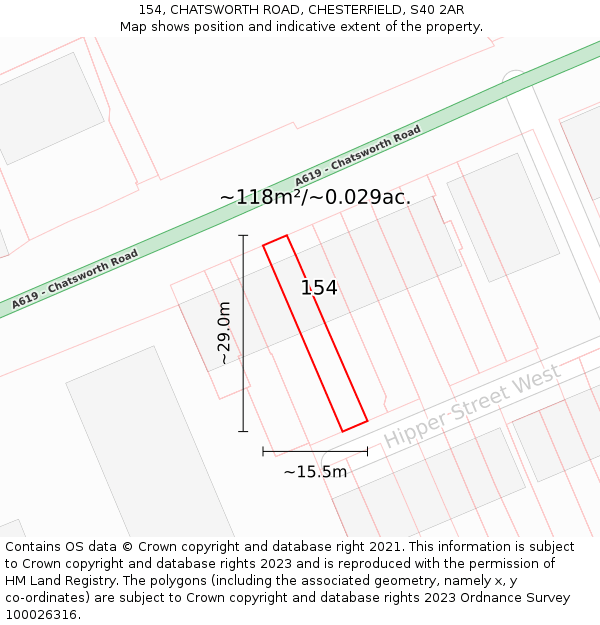 154, CHATSWORTH ROAD, CHESTERFIELD, S40 2AR: Plot and title map