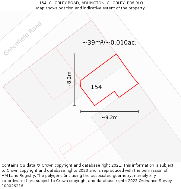154, CHORLEY ROAD, ADLINGTON, CHORLEY, PR6 9LQ: Plot and title map