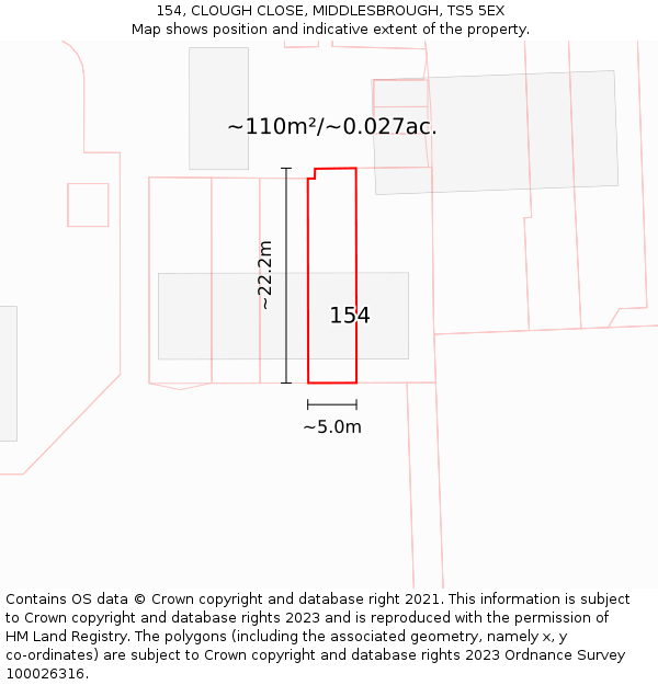 154, CLOUGH CLOSE, MIDDLESBROUGH, TS5 5EX: Plot and title map