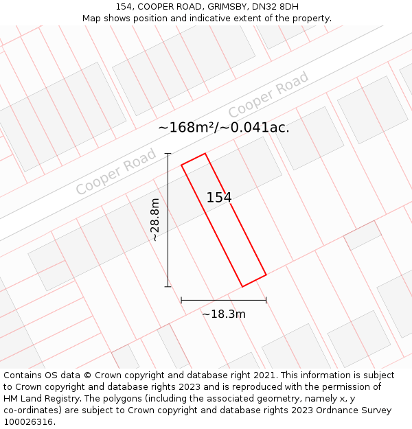 154, COOPER ROAD, GRIMSBY, DN32 8DH: Plot and title map
