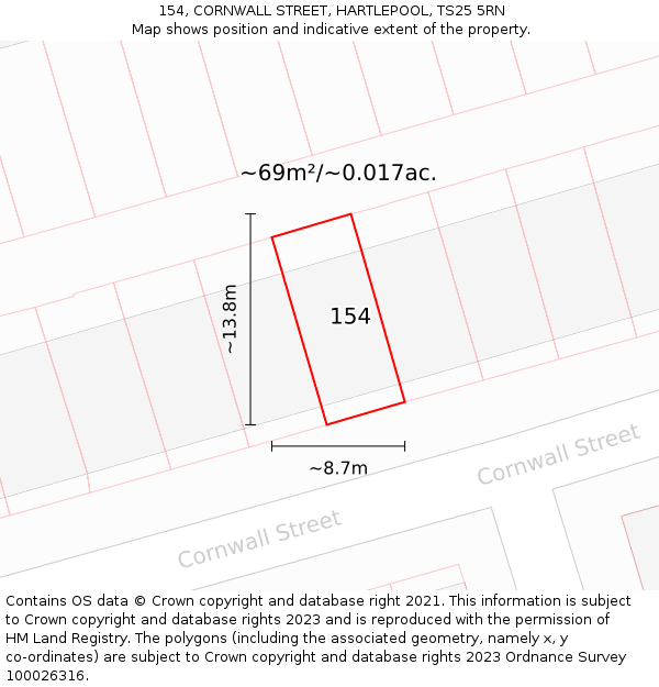 154, CORNWALL STREET, HARTLEPOOL, TS25 5RN: Plot and title map