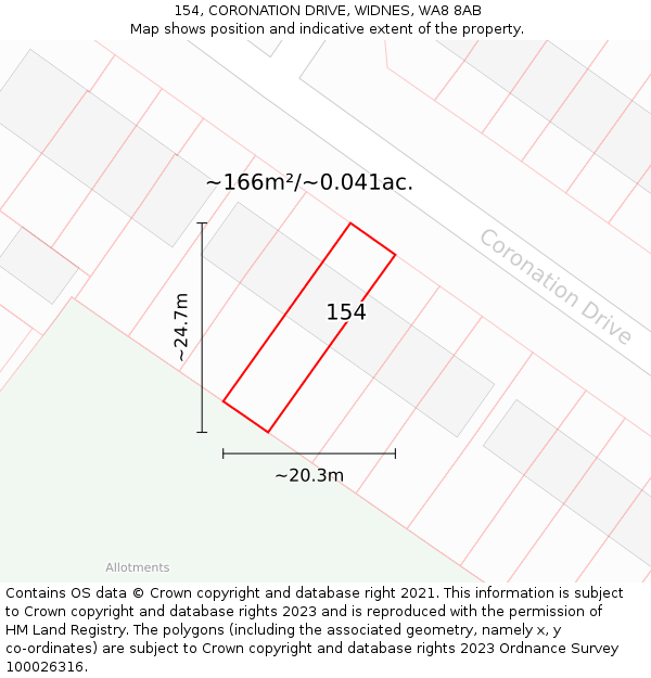 154, CORONATION DRIVE, WIDNES, WA8 8AB: Plot and title map