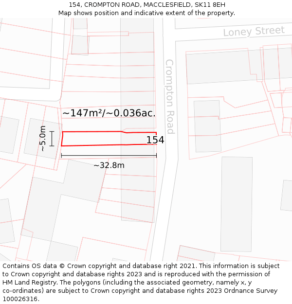 154, CROMPTON ROAD, MACCLESFIELD, SK11 8EH: Plot and title map
