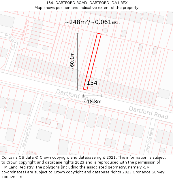 154, DARTFORD ROAD, DARTFORD, DA1 3EX: Plot and title map