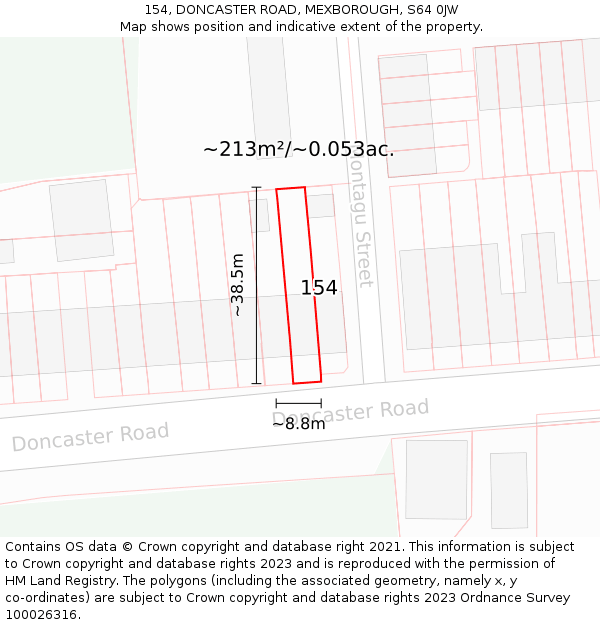 154, DONCASTER ROAD, MEXBOROUGH, S64 0JW: Plot and title map