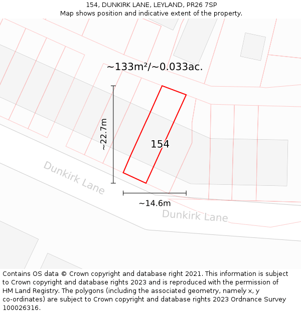 154, DUNKIRK LANE, LEYLAND, PR26 7SP: Plot and title map