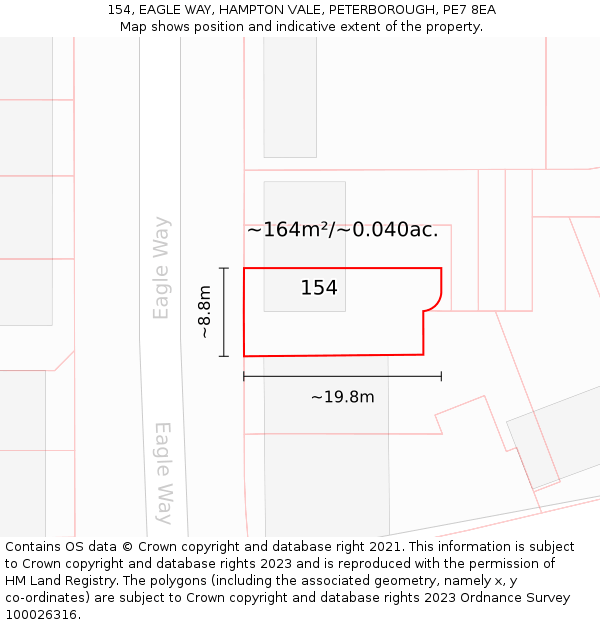 154, EAGLE WAY, HAMPTON VALE, PETERBOROUGH, PE7 8EA: Plot and title map