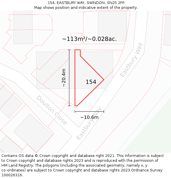 154, EASTBURY WAY, SWINDON, SN25 2FP: Plot and title map