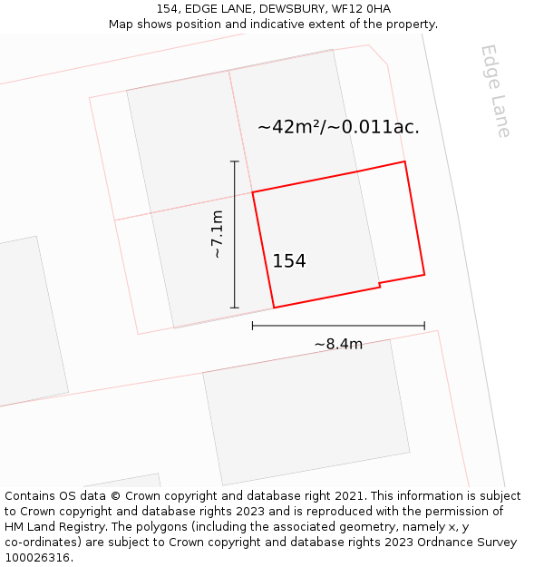 154, EDGE LANE, DEWSBURY, WF12 0HA: Plot and title map