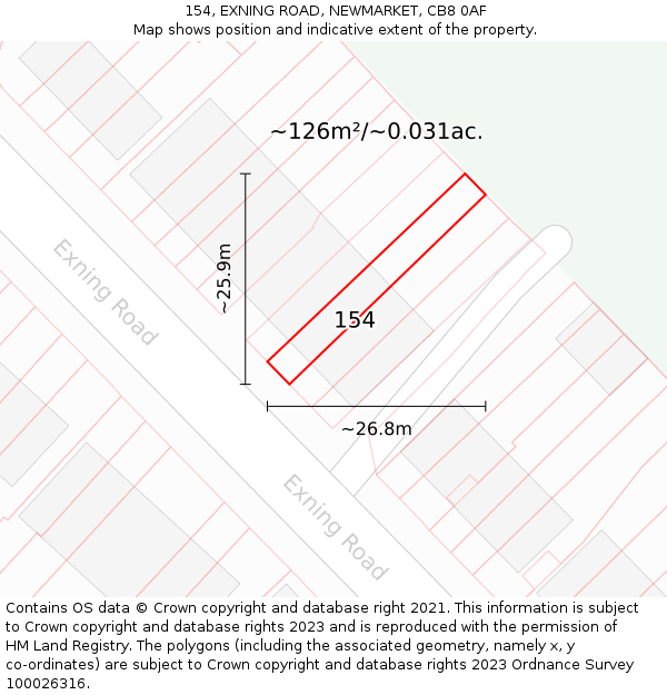 154, EXNING ROAD, NEWMARKET, CB8 0AF: Plot and title map