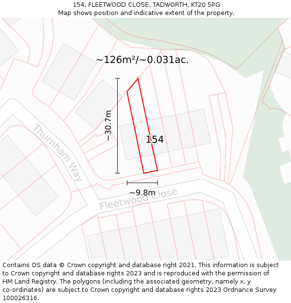 154, FLEETWOOD CLOSE, TADWORTH, KT20 5PG: Plot and title map