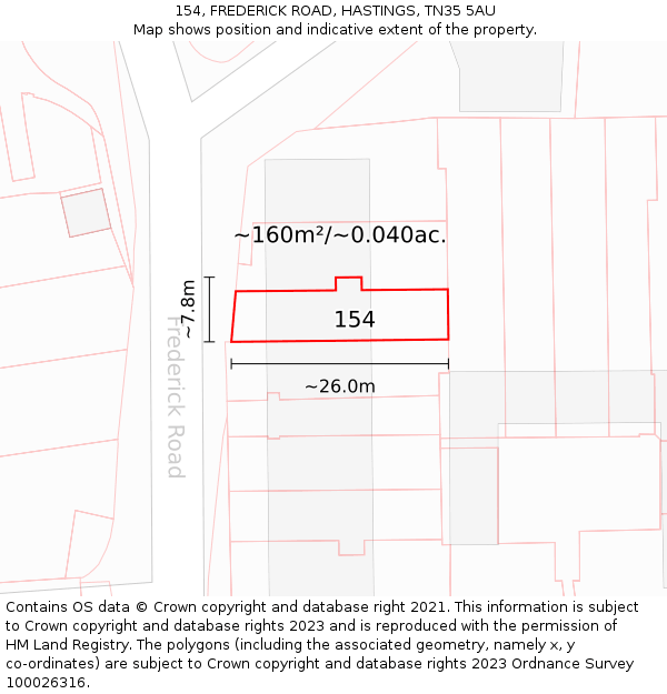 154, FREDERICK ROAD, HASTINGS, TN35 5AU: Plot and title map