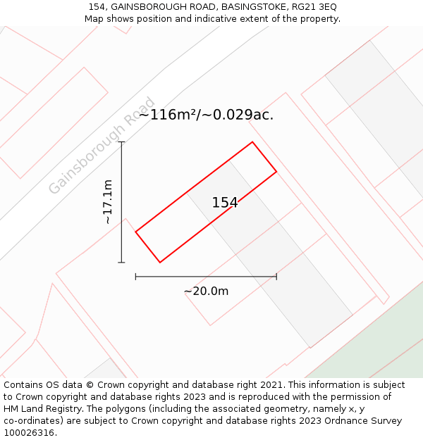 154, GAINSBOROUGH ROAD, BASINGSTOKE, RG21 3EQ: Plot and title map