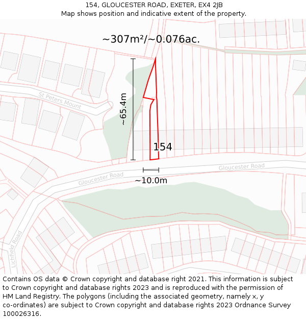 154, GLOUCESTER ROAD, EXETER, EX4 2JB: Plot and title map
